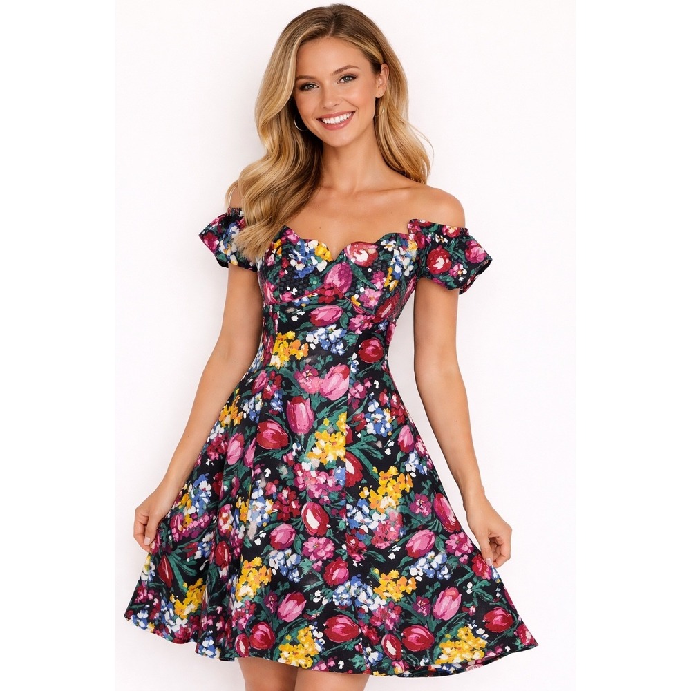 Karen Lucas for Niki Womens Prom Party Dress Sequin‎ Floral Vintage Multicolor 8